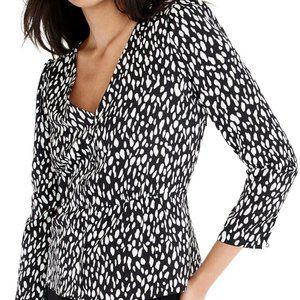 J Crew Leopard Print Peplum Satin Long Sleeve Top